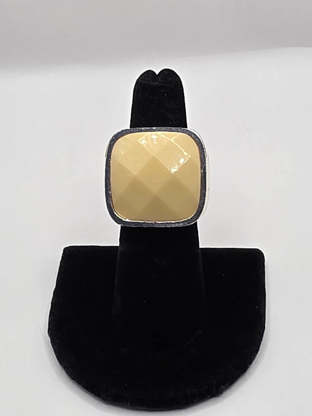 Yellow Faceted Cabochon Ring Sz 7